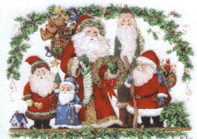 santas, santa, christmas, pottery, holly, ivy