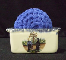 scrubbie, crock, packet holder, amish, ceramic, pottery