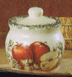 sugar bowl, pottery, apples, ivy, ceramics